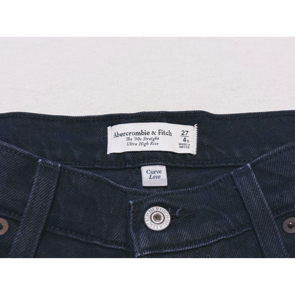 Abercrombie & Fitch Curve Love 90s Straight Jeans Size 4 Short Black Classic - Picture 4 of 7